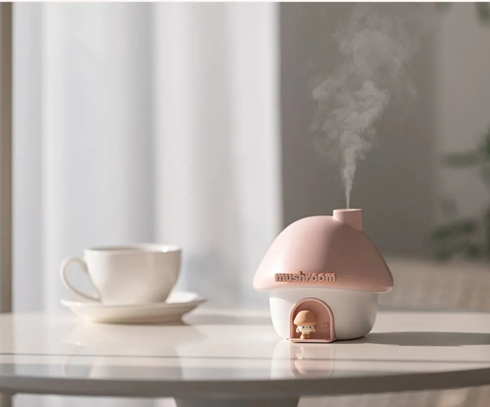 Cartoon Air Humidifier 300ml Mini Essential Oil Aroma Diffusers Colorful Lighting Cute Mushroom House Home Ultrasonic Humidifier