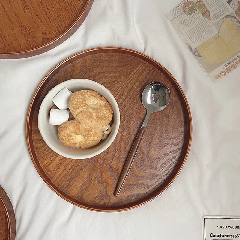 Table Decoration Tray Wooden Round Tray Decorative Trays Snack Plate Sundries Display Organizer Desktop Decorative Plate